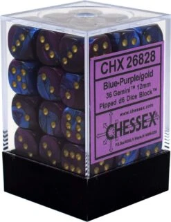 Gemini 12mm D6: Blue & Purple With Gold (36)