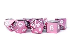 16mm Polyhedral Metal Dice Set: Pink Painted