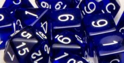 Polyhedral Dice: Translucent Dark Blue With White (15)