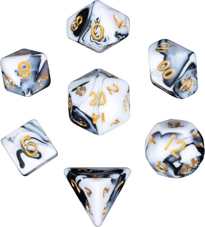 Mini Polyhedral Dice Set: Marble With Gold Numbers 3 Mini Polyhedral Dice Set: Marble With Gold Numbers