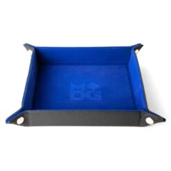 Velvet Folding Dice Tray With Leather Backing - Blue