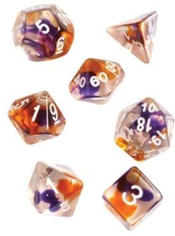 RPG Dice Set: Purple, Orange, And Clear Resin (7)