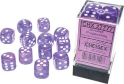 Borealis: 16mm D6 Luminary Purple With White Dice Block (12)