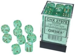 Borealis: 12mm D6 Luminary Light Green With Gold Dice Block (36)