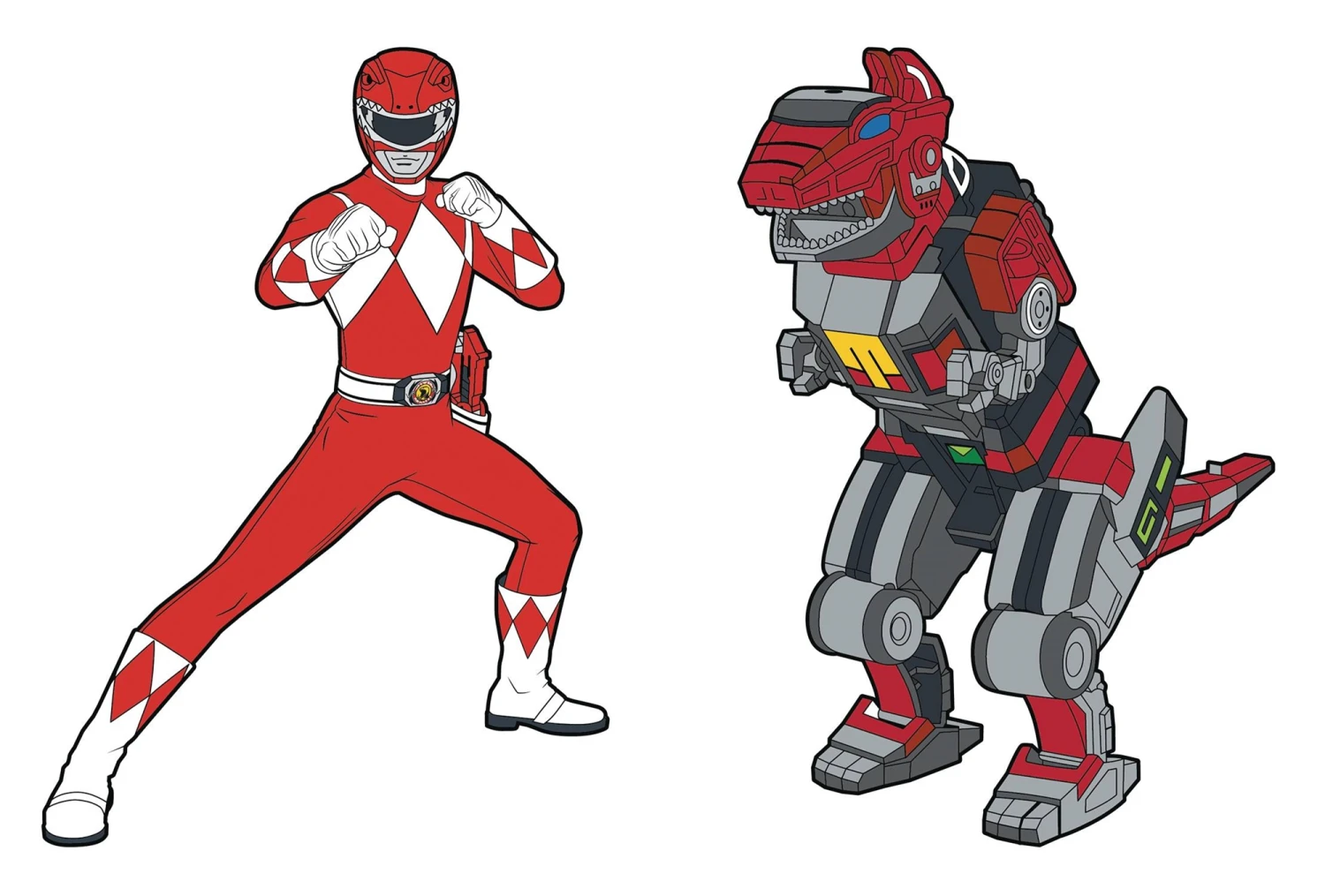Power Rangers: Red Ranger X Tyrannosaurus Zord Pin Set 3 Power Rangers: Red Ranger X Tyrannosaurus Zord Pin Set
