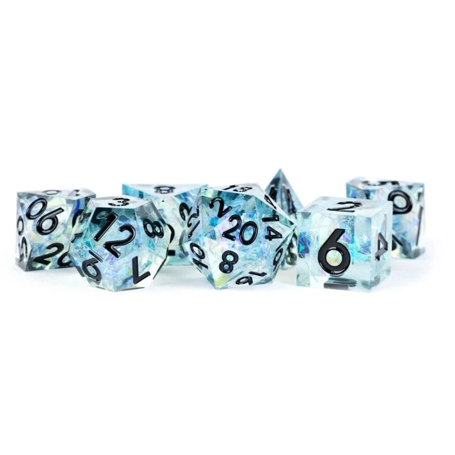Handcrafted Sharp Edge Resin Dice Set: Captured Frost (7) 3 Handcrafted Sharp Edge Resin Dice Set: Captured Frost (7)