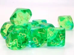 Gemini: D10 Translucent Green And Teal With Yellow (10)