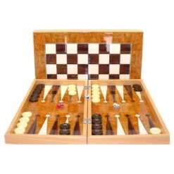 Backgammon Set: 19 Inch Burlwood Decoupage