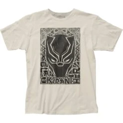 Black Panther Face Woodcut White T-Shirt