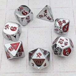 Slashing Damage Dice - Metal, Chrome With Red (7)