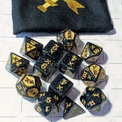 Piercing Damage Dice - Acrylic, Black With Gold (14)