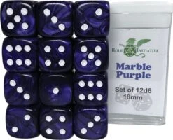 D6 Dice Set: Marble Purple 18mm (12)