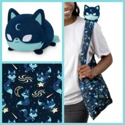 Plushie Tote Bag: Dark Blue Moon Foxes Tote Bag And Dark Blue Moon Fox Plushie