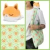 Plushie Tote Bag: Light Green Foxes Tote Bag With Orange And White Fox Plushie 1 Plushie Tote Bag: Light Green Foxes Tote Bag With Orange And White Fox Plushie -Atomicempire Outlet 033633750886 big