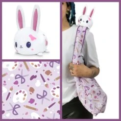 Plushie Tote Bag: Light Purple Crafting Tote Bag And White Crafting Bunny Plushie