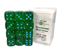 D6 Dice Set: 18mm Translucent Dark Green With Light Blue (12)