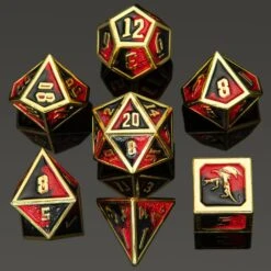 Draconis Solid Metal Dice Set: Red And Black With Gold (7)