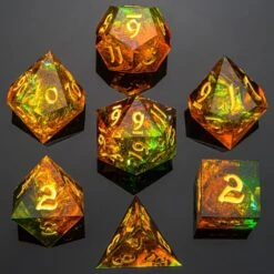 Captured Magic Hand Sanded Sharp Edge Resin Dice - Orange And Green (7)