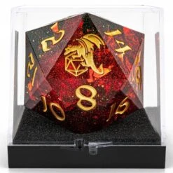 55mm Sharp Edged Resin D20: Red With Gold