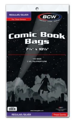 BCW Comic Bags, Silver - Thick, 7.25 X 10.5 (100 Ct)